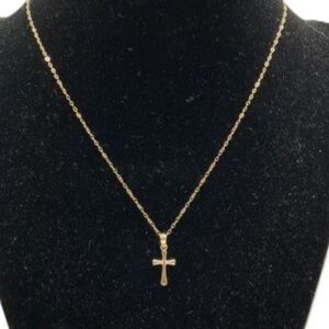 14k Solid Gold Cross Rounded Edge Pendant On 14k Gold Filled Chain Necklace
